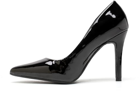 Women Stiletto High Heel Pointed Pumps Ladies Party Clubbing Work Court Shoes Size 3-12 (10 UK, Black Paten)