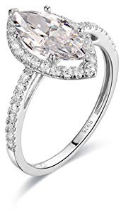 Bishilin Ringe für Damen 750 6-Steg-Krappenfassung Marquise Moissanit Eheringe Weißgold Hochzeit Ringe mit Diamant Ect Große 58 (18.5)