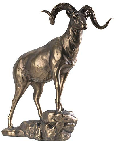 SUMMIT COLLECTION 10 inch Length Bighorn Mountain Ram Sheep Figurine Statue Bronze Painted Cold Cast Resin Decorative Wildlife Sculpture Home Decor