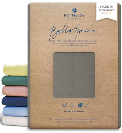 Formesse – Bella Gracia La Piccola Jersey Spannbettlaken für Topper bis 12cm Höhe - 160x190-200 cm - 97% Baumwoll-Kompaktgarn, 3% Elastan/Spannbetttuch aus Deutschland – Farbe Platin