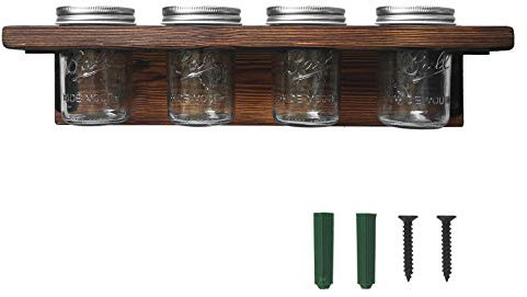 KOLYMAX Mason Jar Shelf, Rustic Farmhouse Toothbrush Holder Wall-Mounted, Hanging Mason Jars Organizer for Planters and Candle, Solid Wood Shelf for Office, Kitchen, Barthroom
