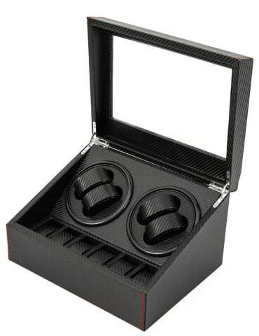 Jintaihua Caja giratoria automática para relojes, caja de reloj, caja de madera de poliuretano, fibra de carbono, 4 relojes