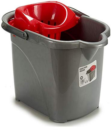 BigBuy Home S3600292 Cubo De Fregona Con Escurridor Automático, 31 X 31 X 41 Cm, color Gris/Rojo