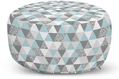 Lunarable Grauer und mintgrüner Pouf-Bezug mit Reißverschluss, pastellfarbene Dreiecke bilden EIN modernes Gittermuster, weicher dekorativer Stoff, ungefüllter Fall, 76,2 cm B x 43,9 cm L, Minzgrün,