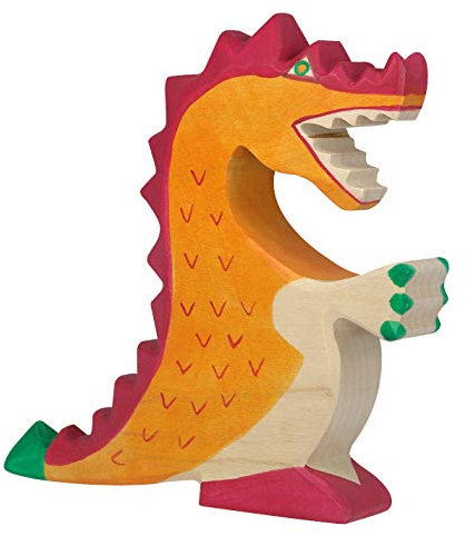 cama24com Holztiger Drache rot Holzfigur handbemaltes Holzspielzeug Holztiere mit Palandi® Sticker