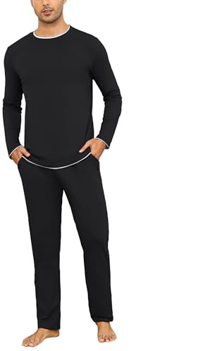 Aseniza Herren Schlafanzug Lang Pyjama Baumwolle Winter Zweiteilige S-3XL | Weicher Hausanzug Nachtwäsche Pyjamas mit Langarmshirt und Schlafanzughose für Männer