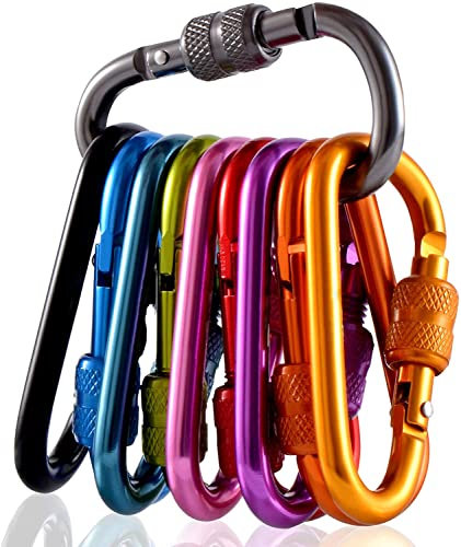 Karabiner mit Schraubverschluss D Form Karabiner Set Multifunktions Karabiner ochwertigem Premium Karabinerhaken Clip für Sport, Camping, Outdoor, Angeln, Hobby, Wandern oder Reisen - 10 Stück