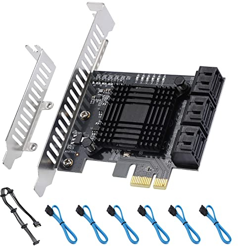 ACTIMED PCI-E X1 to SATA 3.0 Controller Card, 6-Port SATA III 6Gbps Expansion Cards, Supports PCI-Express (1X 4X 8X 16X) Slot, Support SSD and HDD, for Windows/XP/MAC/Linux