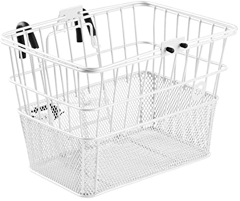 Retrospec Apollo Detachable Front Bike Basket Steel Half-Mesh with Integrated Detachable Hooks and Built-in Handle, Easy Assembly and Portability for Bicycles