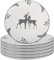 Christmas Dinner Plate Set of 6 - Hand Painted Grey & White Reindeer Stoneware Crockery Dinner Service Dishwasher & Microwave Safe Christmas Plates Set Xmas Dinnerware Table Serving Plates