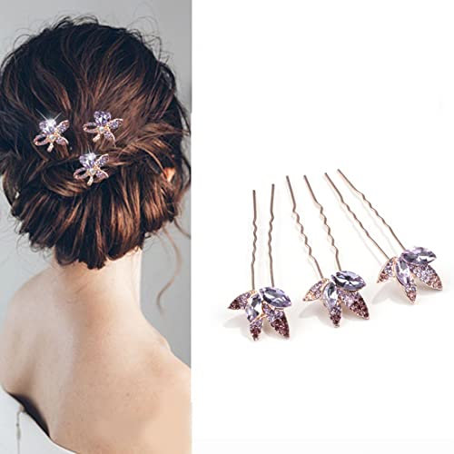 Zeayebsr 3 Stück lila Braut Strass Blatt Haarnadeln U-Clip Pin Hochzeit Diademe Hochsteckfrisuren, Haarspangen für Frauen und Mädchen