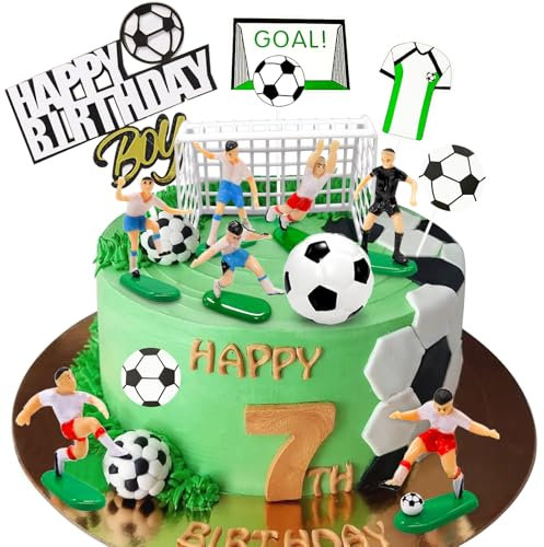 Lukinuo 14 Stück Fußball-Kuchenaufsatz Cupcake-Aufsatz Fußballtor Fußballspieler Fußball-Kuchenaufsatz Figur Fußball Geburtstag Kuchendekoration für Fußball Sport Ball Themenparty