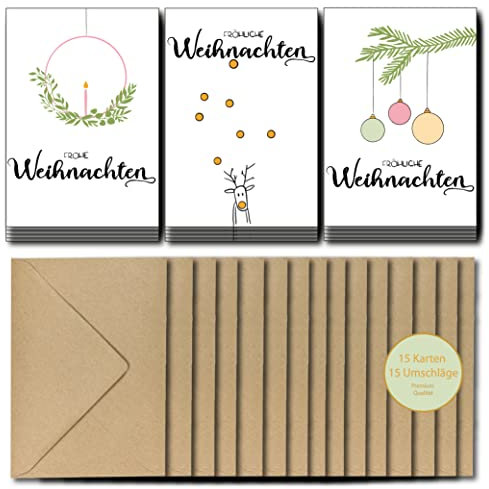 Kings Street Trading Weihnachtspostkarten Set - 15 x A6 Weihnachtskarten mit Umschlag - Fröhliche Weihnachten - Faltpapier - Made in Germany