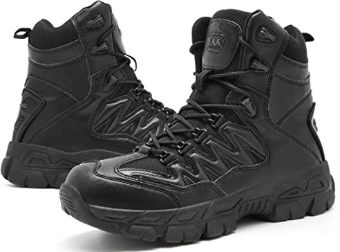 5.AA B22 Schwarze Mittelhohe Vollleder Combat Boots Einsatzstiefel Kampfstiefel mit Reißverschluss Schwarz 41EU