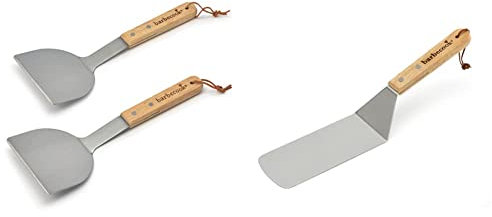 Barbecook Set de 2 spatules à plancha, ustensiles plancha pour Barbecue plancha & spatule à Poisson pour Barbecue et plancha, ustensile Barbecue en INOX et Bois 37cm