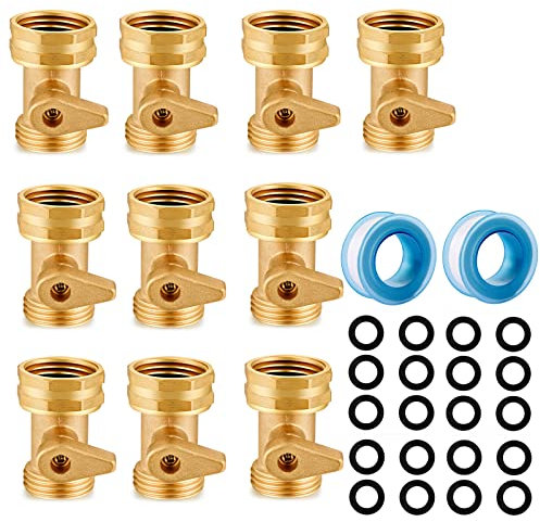 YELUN Gartenschlauch-Absperrventil, 1,9 cm (3/4 Zoll), robustes Messing, Kugelhahn, Gartenschlauchanschluss, 10 Stück