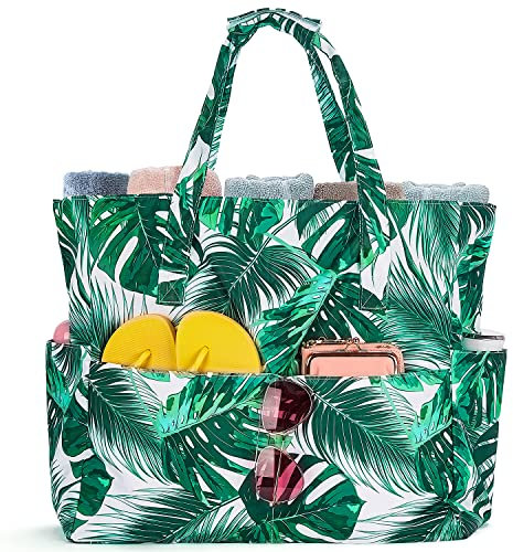 BISON DENIM Große Strandtasche Damen Umhängetasche Wasserdicht Sanddicht Leichte Strandtasche Schwimmbad Reisetasche und Reißverschluss