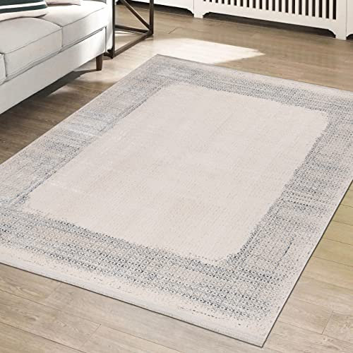 Teppich-Traum Teppich Eleganter Designer Wohnzimmer Hauptsympathisch Pflegeleicht Glänzend Pflegeleicht - blau-weiß, 140 x 200 cm