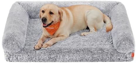 Feandrea FluffyHug Panier pour Chien, Canapé pour Chiot, Taille XXL, pour Chiens de Grande Taille, en Mousse Alvéolée, avec Housse Amovible Lavable, 122 x 85 x 24 cm, Gris Ombré PGW234G01