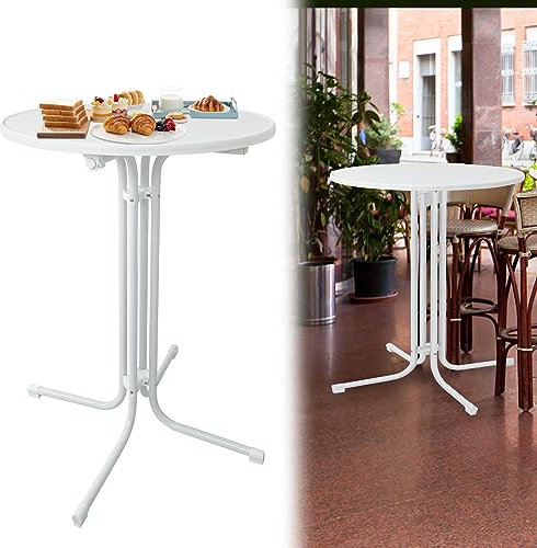 HENGMEI Stehtisch, Ø 80 cm Bartisch Klappbar, Bistrotisch, Runder Bar Tisch Wetterfest, Beistelltisch Outdoor und Indoor, Hochzeit, Weiß