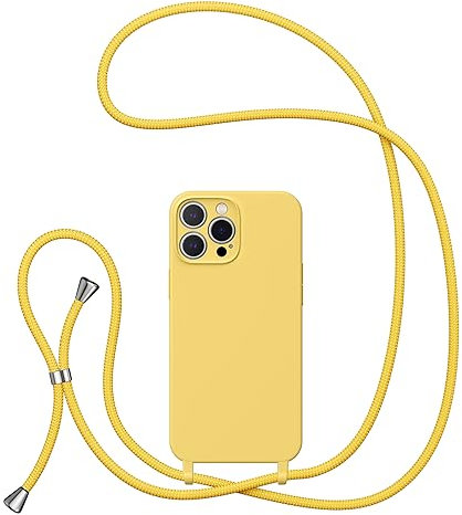 UEEBAI Crossbody Lanyard Phone case for iPhone 13 Pro Max 6.7 inch, Silicone Phone Cover Necklace Cord Strap Soft Shockproof Protective Case - Yellow