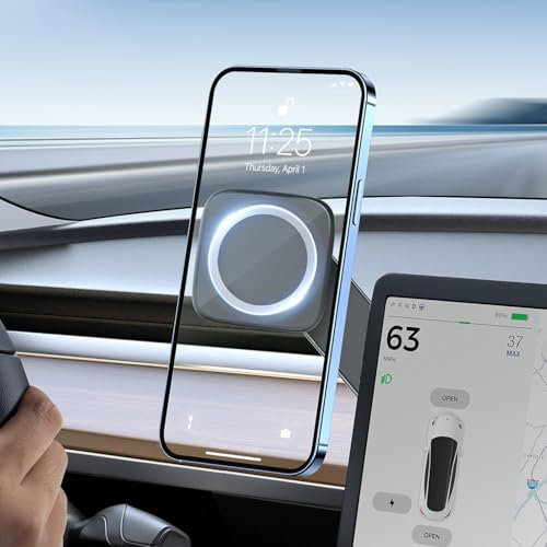 ZKJAYOE Tesla Car Phone Mount for MagSafe, Magnetic Phone Holder for Tesla Model 3/Y/X/S, Laptop, All Tablets, Tesla Model 3/Y Accessories, Car Mount Fits AIl Phones iPhone 15 Pro Max 14 13 12 Plus