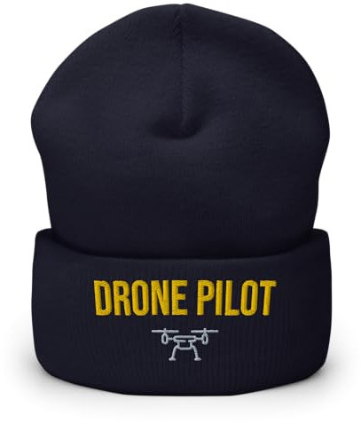 PhotoDroneGuy Drohne Pilot Wintermütze Unisex - Beanie Marineblau mit Drohnen-Stickerei, Einheitsgröße