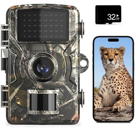 Ywmkasl cámara de caza 16MP 1080P, HD vigilancia impermeable 38 LEDs gran angular 120 ° infrarrojos visión nocturna animales trampas cámara fotográfica IP66 impermeable con tarjeta de memoria 32G
