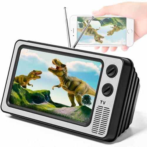 BAKAJI Lente di Ingrandimento per Smartphone Design Vintage Tv Tubo Catodico, Amplificatore Schermo 12 Film Video da Cellulare, Supporto Universale, Ingranditore Schermi Alta Risoluzione (Bianco)