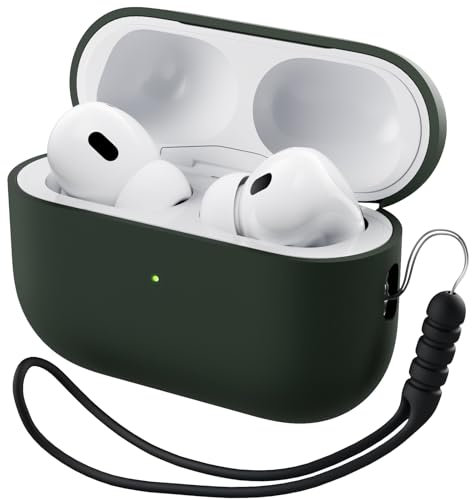 ORNARTO Kompatibel mit AirPods Pro 2 Hülle 2022, Schützende Flüssig Silikon Hülle für AirPods Pro 2 2022 Hybrid Skin Front LED Sichtbar Silikon Hülle-Dunkel Grün