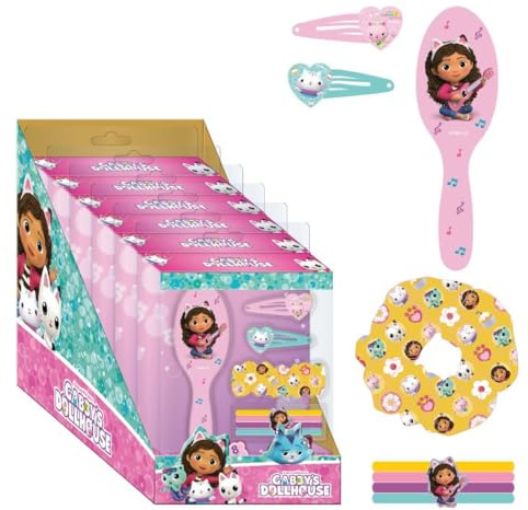 Beauty-Set von Gabby's Dollhouse – enthält 1 Bürste, 2 Haarnadeln, 4 Haargummis und 1 Haargummi aus Stoff, mehrfarbig, inspiriert von Gabby's Dollhouse, Originalprodukt, entworfen in Spanien