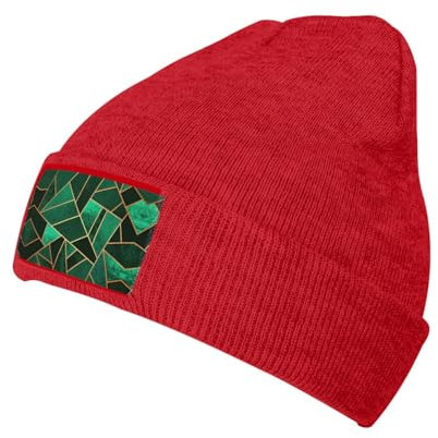 OdDdot Beanie-Mütze mit geometrischem Druck, für Damen und Herren, Wintermütze, Strickmütze, Herrenmütze, randlose Mütze, Skater-Mütze, Schwarz und Gold, rot, One size