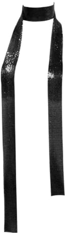 Hrlace Metall Pailletten Schal Glänzender Halstuch Wickel Lange Kette Krawatte Schals 70er Glitzer Dünn Damenschal Diamant Schalldämpfer für Hochzeit Fasching Karneval Party Kostüm Zubehör Schwarz