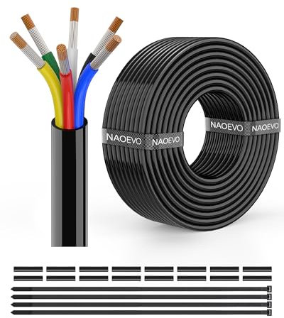 NAOEVO 14 Gauge Wire 6 Conductor Electrical Wire, 14 AWG Stranded PVC Cord, 12V Low Voltage/Tinned Copper/Flexible Cable for Automotive Wiring, Lamp Cord, Marine Cable (30FT)