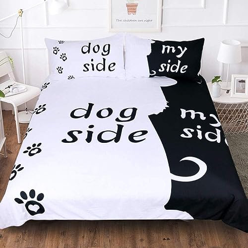 Paar Bettbezug Set Hundeseite Und Meine Seite Bettwäsche Set Schwarzer Weißer Hund Muster Weiche Atmungsaktive Mikrofaser Bettbezug 135x200 cm Mit Kissenbezug (Styple 1#,220x240/80x80cm)