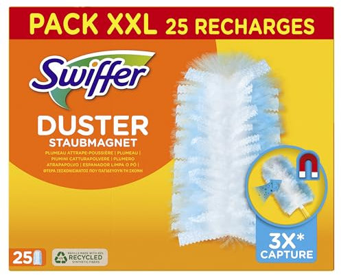Swiffer Plumero Duster Atrapa y retiene recargas de Polvo, atrapa y retiene 3 Veces más Cabello y Polvo Que un Plumero Normal x 25