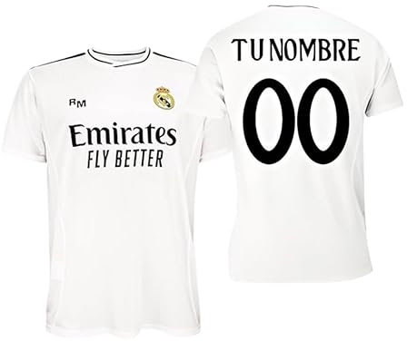 Real Madrid Camiseta Personalizada con tú Nombre de la Primera Equipación Temporada 2024-2025 - Réplica Oficial Autorizada con Licencia - Adulto (FR/ES, Letras, M, Regular, Regular, Blanco)