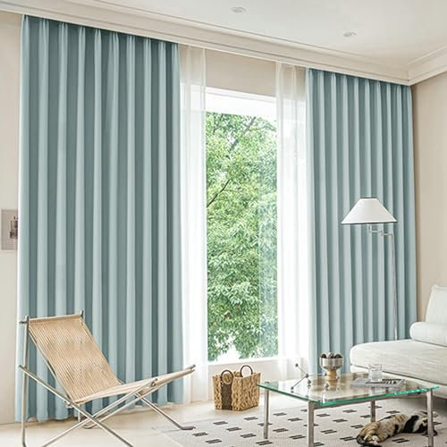 KnSam 2er Set Blau Vorhänge Gardinen, Verdunklungsvorhänge Kinderzimmer Einfarbig, Polyester Ösen Gardinen Verdunkelungsvorhang Verdunkelungs Vorhänge, Jeder B 96 x H 214cm