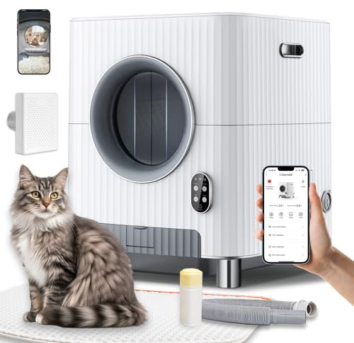 Charmkit Self Cleaning Cat Litter Tray, Electric Entrance Door Automatic Cat Litter Box, Large Smart Kitten Litter Box for Multiple Cats, Automatic Cat Litter Tray