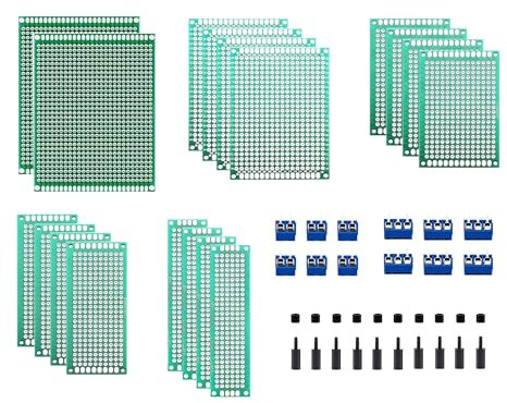 HUAZIZ 50 Stück PCB Board Kits, 18 Stück Doppelseitige Leiterplatten Prototypkarten, 12 Stück 2P/3P Screw Terminal, 20 Stück M2 Nylonsäule