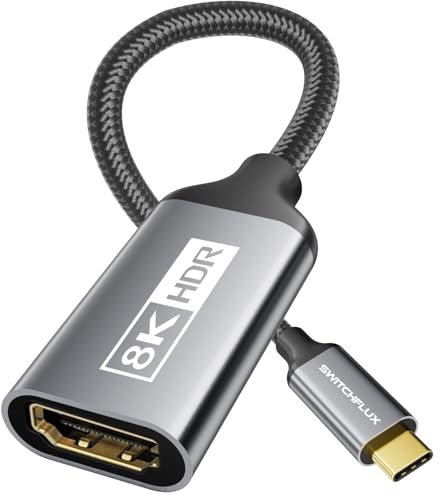 SWITCHFLUX USB-C to HDMI 2.1 Adapter | 8K@60Hz,4K@144Hz,2K@165Hz High-Speed USB Type C 3.1 to HDMI 8K Converter [Thunderbolt 3/4 Compatible] for MacBook Pro/Air,iPad, Other USBC Laptops