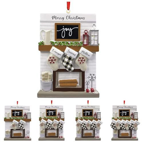 2024 Adorno de Navidad Personalizado de Chimenea, Familia de 2/3/4/5/6, Adorno Colgante para árbol de Navidad con Nombres Personalizados, Mejores Familia, Familia de 3