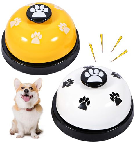 Senken 2 Stück Trainingsglocken für Haustiere- Katzenklingel, Hund Tischklingel, Hundeglocken für Potty Katzentraining, Töpfchentraining Kommunikationsgerät mit Großem Button(Weiß und Gelb)