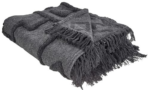 Beliani Tagesdecke Baumwolle grau 200x220 cm mit Fransen modern Chack