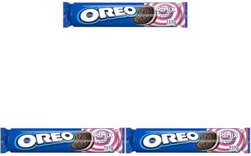 Oreo Remix Galletas de Cacao Rellenas de Crema Sabor Frambuesa y Vainilla 157g (Paquete de 3)