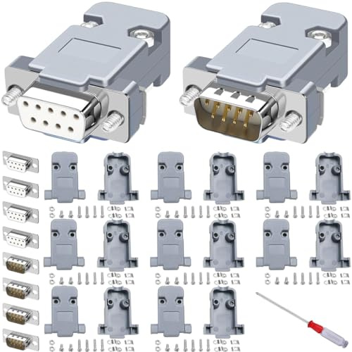 DAOKAI DB9 Conector Adaptador Kit,9PIN RS232 Terminal Adaptador Breakout Board,D-SUB macho/hembra conectores de la taza de soldadura,DB9 cubierta de plástico Shell(5PCS macho + 5PCS hembra)