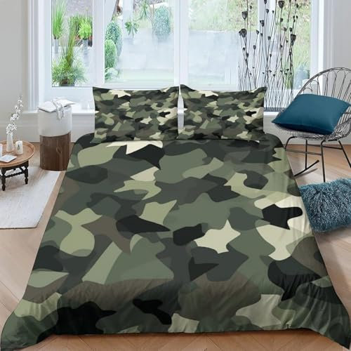 Militärisches Tarnmuster Bettwäsche Set 140X200 cm Bettbezug Und Kissenbezug, Mikrofaser, 3D Digital Print Dreiteilige Set Waschmaschinenfest - Weich, Antiallergisch Für Einzel- Und Doppel -651Q904K4