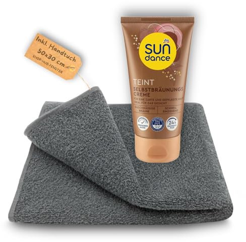 Selbstbräuner Creme Gesicht und Körper SUNDANCE - vegan - Gleichmäßige Bräune, 75 ml - SET mit Handtuch