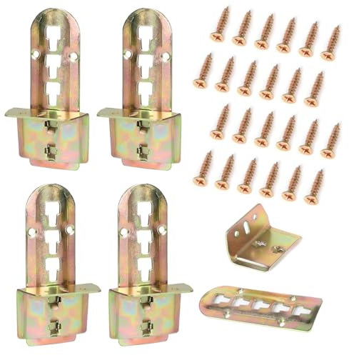 Yuragim 4er Set Bettverbinder Bettbeschläge, Bettbeschlag Einhängebeschlag 4 Raststufen Höhenverstellbar für Mittelbalken und Lattenrost Halter, Metall Mittelbalkenverbinder Bettwinkel, Höhe: 14cm