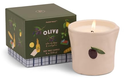 Paddywax Bistro Olive Scented Candle | 226g | Reusable Ceramic Pot | Poppy & Eucalyptus Notes